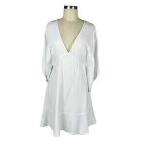 LEWIT White Dress Split Kimono Sleeve Size 10 Deep V-Neck Bridal Vacation Preppy